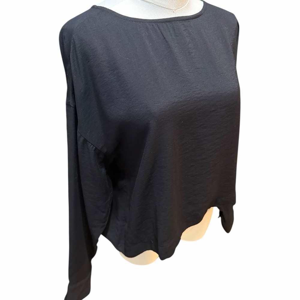 NWT Madewell Long Sleeve Crop Tulip Back Elegant Black Women's Top Small - Picture 3 of 12